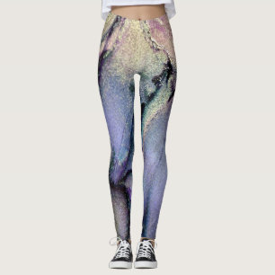 Leggings Encre Abstraite d'alcool brillant violet et or