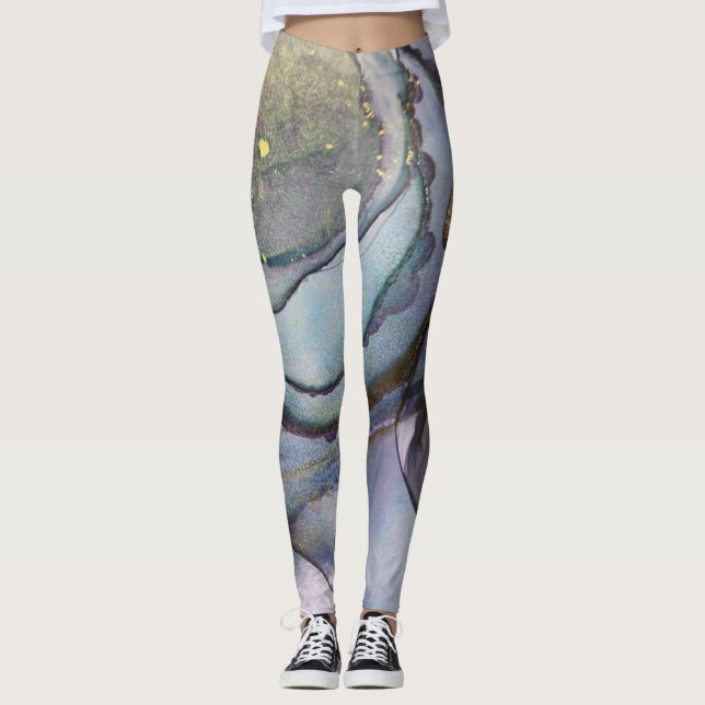 Leggings Encre Abstraite d'alcool brillant violet Turquoise (Devant)
