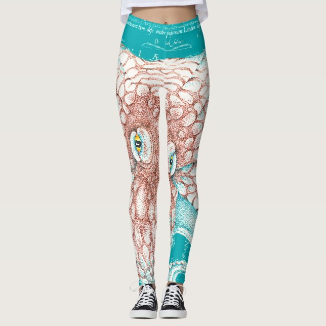 Leggings Encre carte Turquoise Vintage orange (Devant)