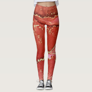 Leggings Encre d'alcool Abstraite Art brillant rouge et or