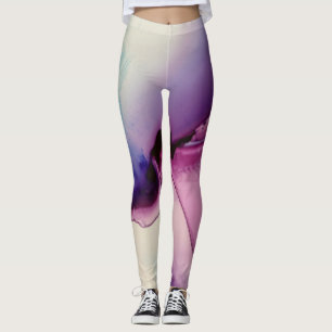 Leggings Encre d'alcool Abstraite Art rose violet bleu blan