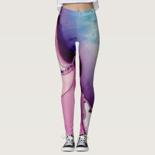 Leggings Encre d'alcool Abstraite Art rose violet bleu blan
