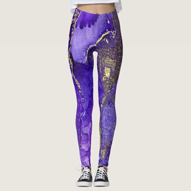 Leggings Encre d'alcool Abstraite Pommes riches en or (Devant)