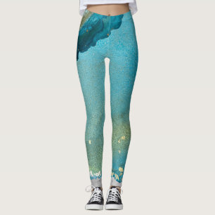 Leggings Encre d'alcool Abstraite Riche Turquoise & or