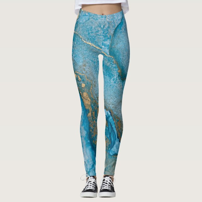 Leggings Encre d'alcool Abstraite Riche Turquoise & or (Devant)