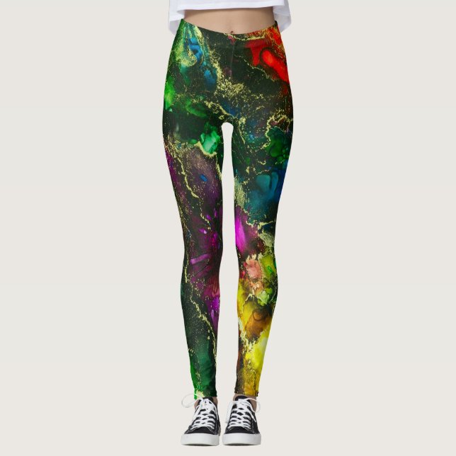 Leggings Encre d'alcool psychédélique Peinture Abstraite (Devant)