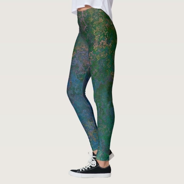 Leggings Encre d'alcool vert foncé et bleu Abstrait (Gauche)