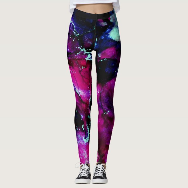 Leggings Encre d'alcool violette Galaxy Abstraite (Devant)