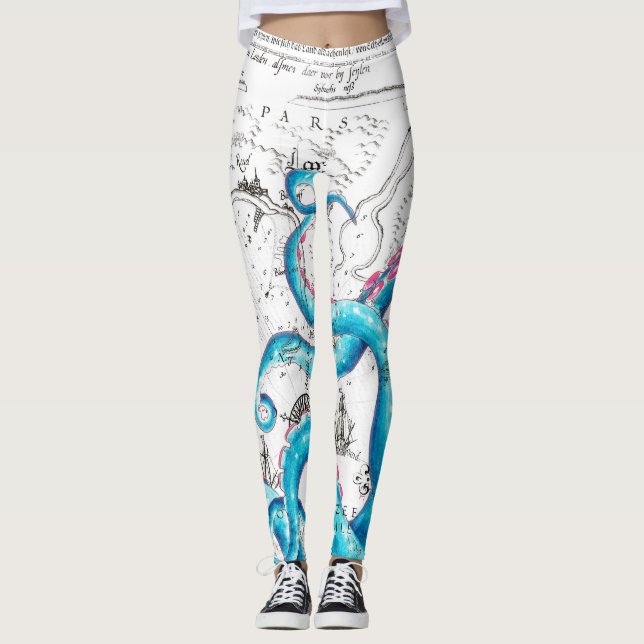 Leggings Encre de Tentacles Bleus Rose Bleu (Devant)
