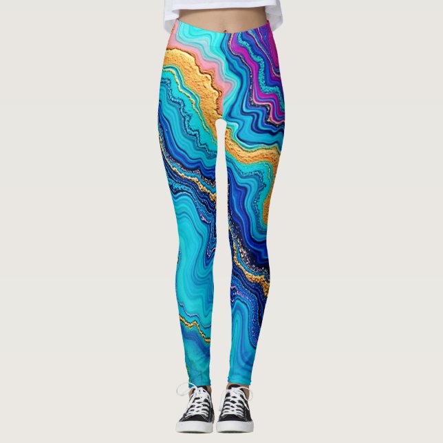 Leggings Énergie mystique sarcelle et or (Devant)