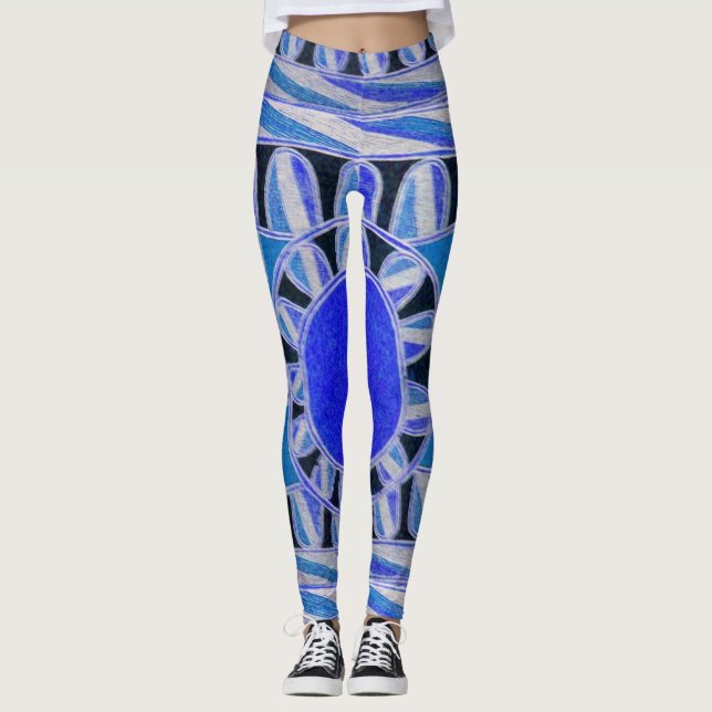 Leggings ÉNERGIE SOLAIRE SOLAIRE Abstraite Géométrique Bleu (Devant)