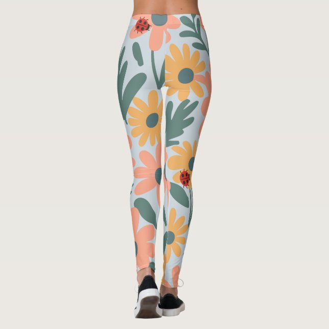 Leggings Enfants Cute Ladybug Polka dot Daisy Flower Motif (Dos)