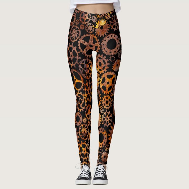 Leggings Engrenages Rouillés Super Colorés Steampunk (Devant)