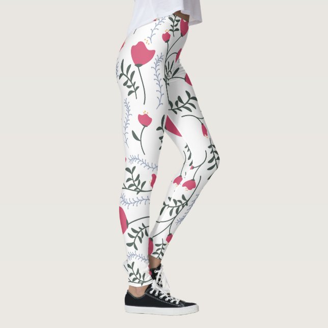 Leggings Énorme aquarelle moderne Fleurs rouges avec congé (Droite)