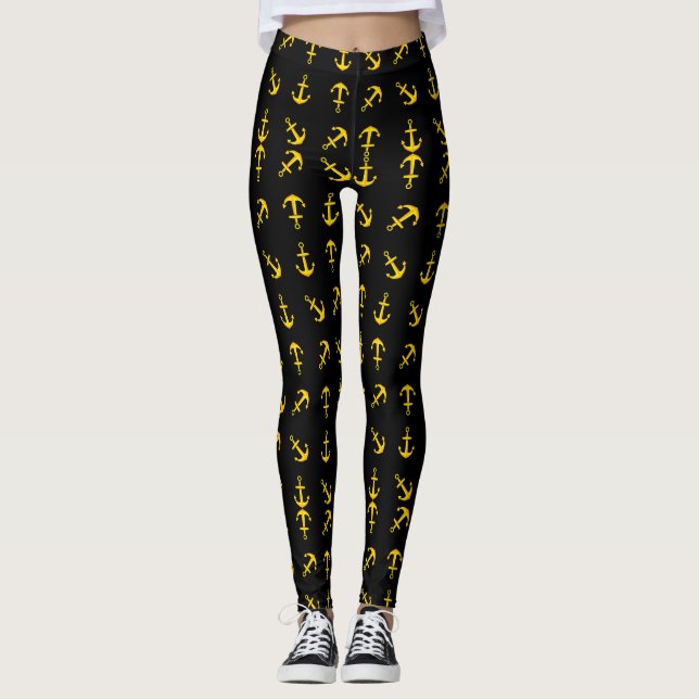 Leggings Ensemble d'ancre de bateau doré de dessin animé (Devant)