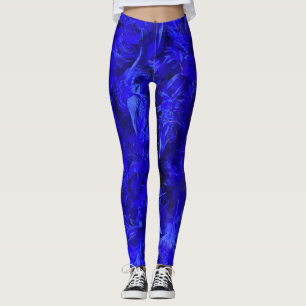 Leggings entièrement imprimés en plumes bleues éle