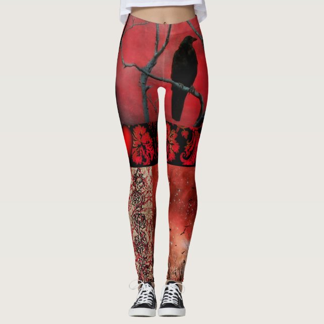 Leggings entièrement imprimés en rouge gothique (Devant)