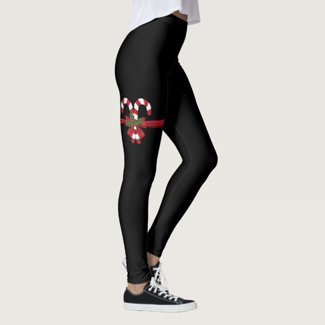 Leggings Enveloppement Festif Sucre de canne Bow sur noir (Droite)