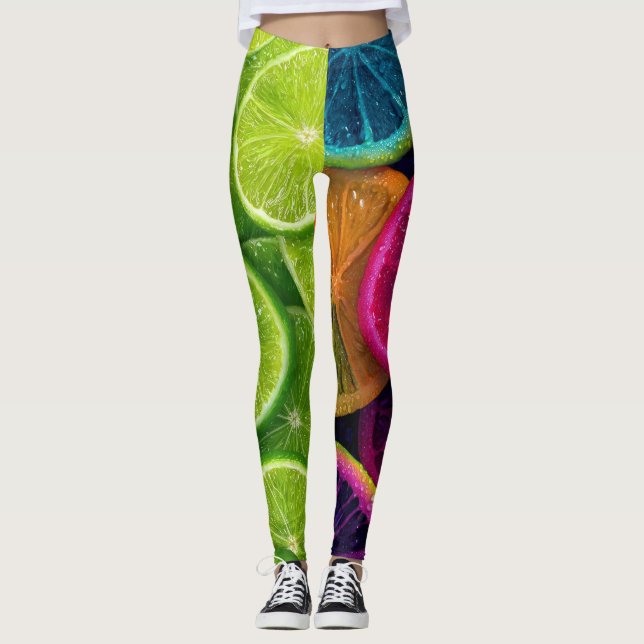 Leggings Enveloppement tranches de citron et lime néon vibr (Devant)
