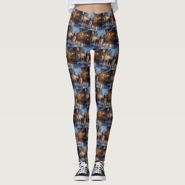 Leggings Épagneul Springer Anglais période de Noël festive (Devant)