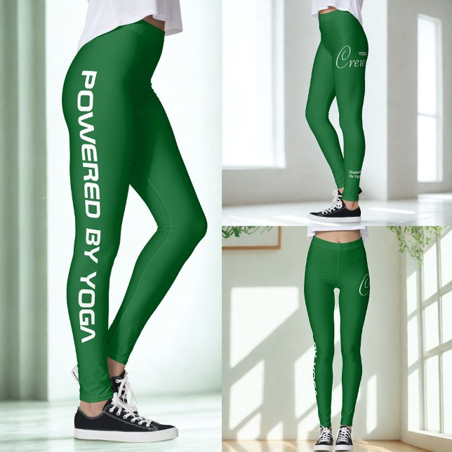 Leggings Équipe de yoga à impression personnalisée Forrest  (Forest Green Yoga leggings. 3 views.)