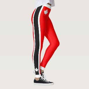 Leggings Érable blanc canadien aux côtés noirs blancs en