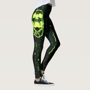 Leggings Erreur système Cyberpunk hurler Crâne vert crâne