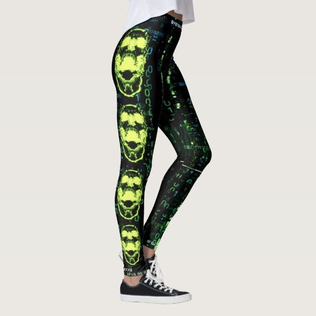 Leggings Erreur système Cyberpunk hurler Crâne vert crâne (Droite)