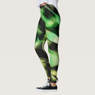 Leggings Esculpido de metal opaco, em verde e tom de creme