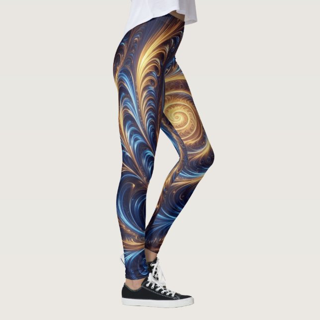 Leggings Espace Abstrait moderne Royal Blue et Gold Swirls (Droite)