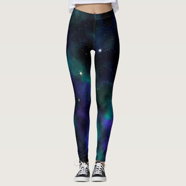 Leggings Espace céleste de la Galaxie verte bleue (Devant)