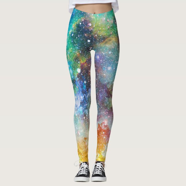 Leggings Espace futuriste, arrière - plan nébuleux étoilé. (Devant)