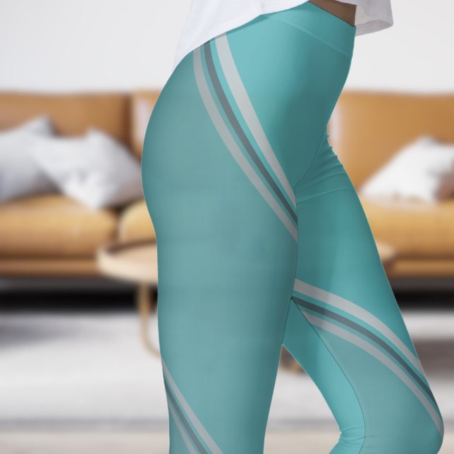 Leggings Espace profond chic sous Eggshell Blue Banding Pri (Chic Deep Space under Eggshell Blue Banded Print Leggings)