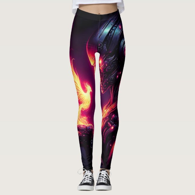 Leggings Esprit de feu de phénix de robot futuriste cyberné (Devant)