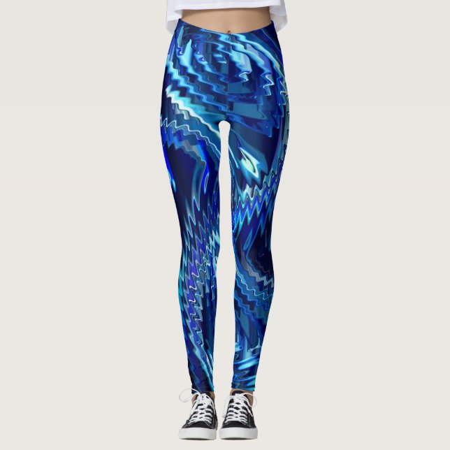 Leggings Estrela azul ondulada com trados em ziguezague (Devant)