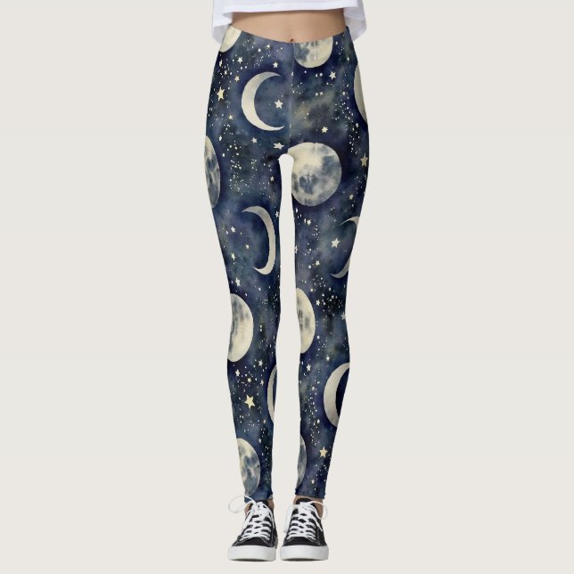 Leggings Étapes de la Lune Motif sans couture (Devant)