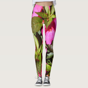 Leggings État botanique vert et rouge rose tropical