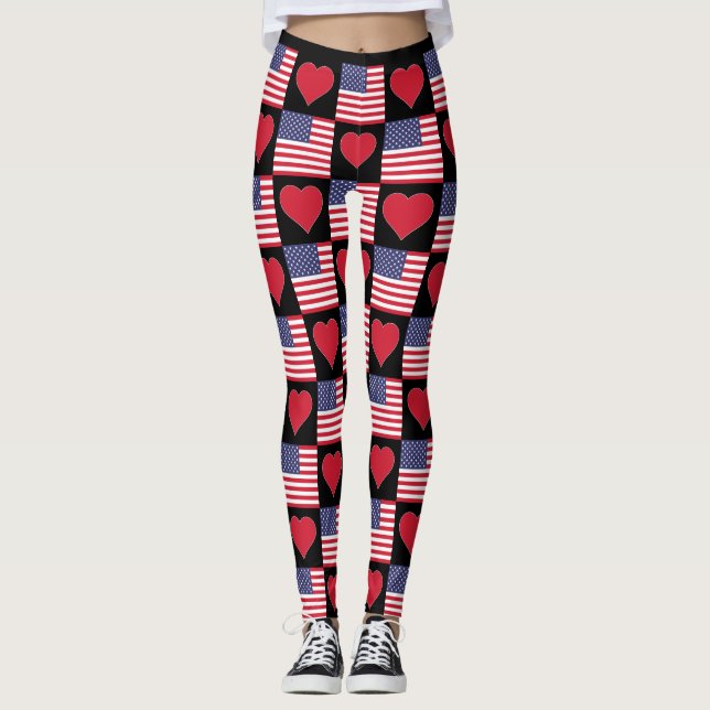Leggings États-Unis Coeur États-Unis Patriotic American Fla (Devant)
