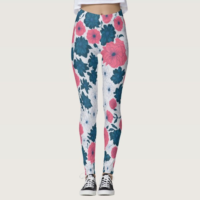Leggings Été Classique Simple Floral LuLaRoe Rose Blanc (Devant)