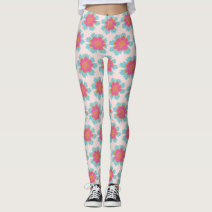 Leggings Eté sensation rose et bleu motif floral