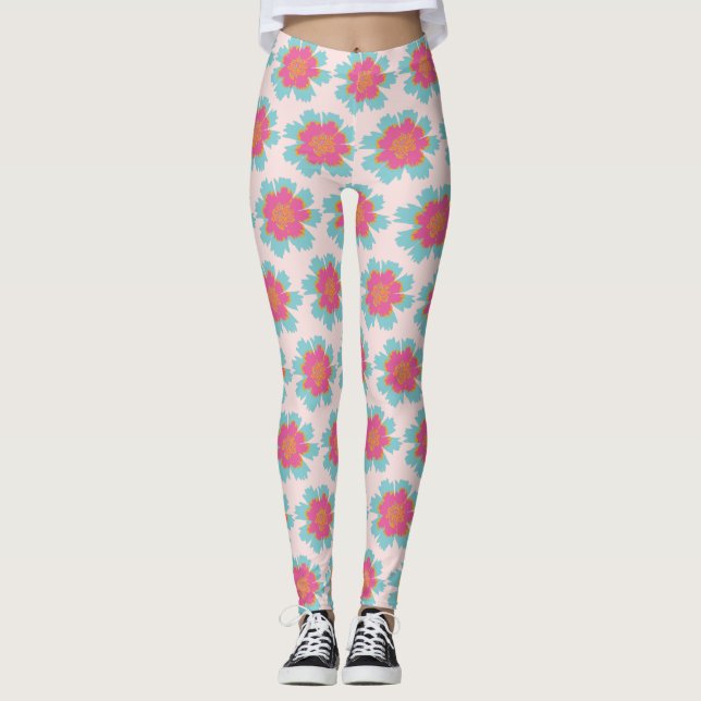 Leggings Eté sensation rose et bleu motif floral (Devant)
