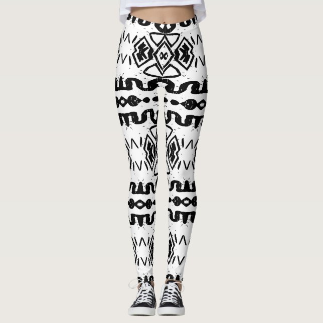 Leggings Ethnic Aztec, Motif Vintage à rayures. (Devant)