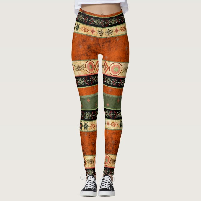 Leggings Ethnic Boho Grunge, Motif coloré. (Devant)