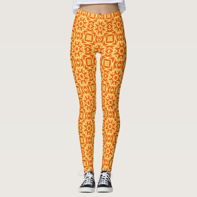 Leggings Etoile Abstraite géométrique, orange et or (Devant)