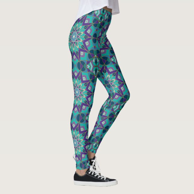 Leggings Etoile Colorée Mandala, Violet, Turquoise, Bleu (Droite)