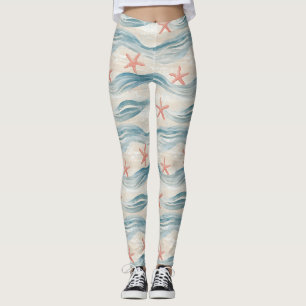 Leggings Étoile de mer bleue océan Rivage sablonneux Aquare