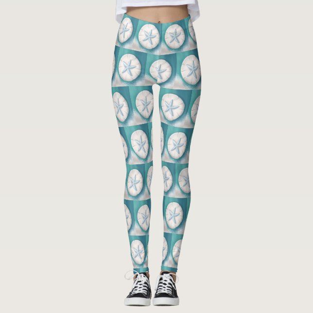 Leggings Étoile de mer sarcelle et dollar de sable plage  (Devant)