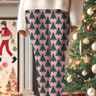 Leggings Étoile de sapin de Noël rose motif Fêtes