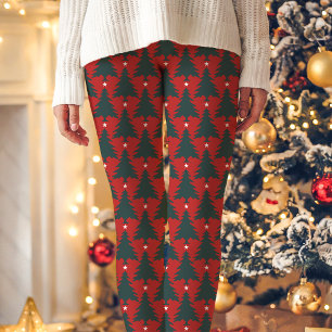 Leggings Étoile de sapin de Noël rouge motif fête