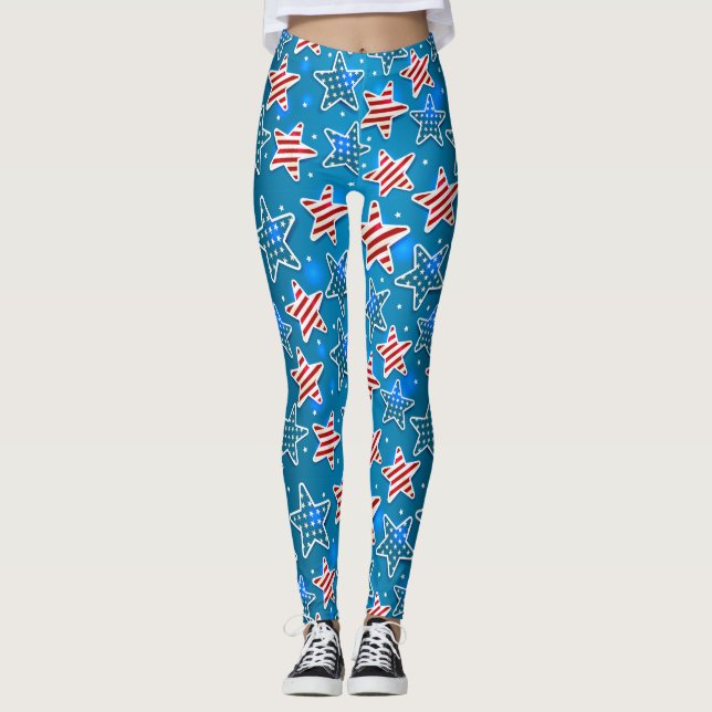 Leggings Étoile du drapeau patriotique rouge bleu blanc amé (Devant)
